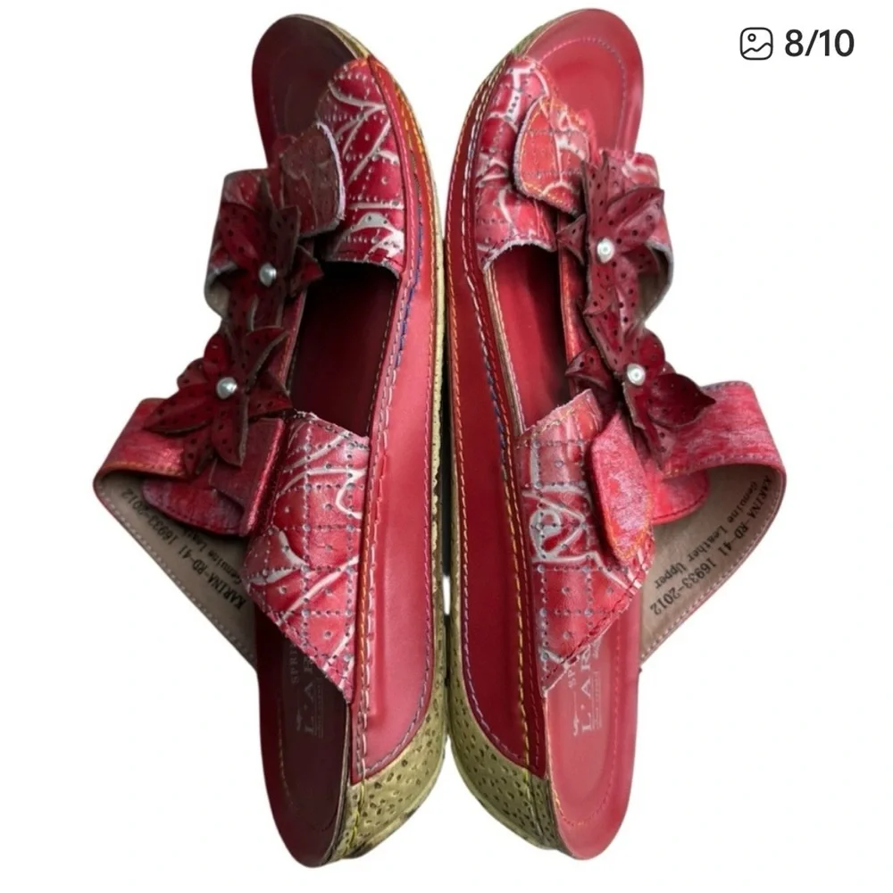 L'Artiste by Spring Step Karina Red Leather Slide Sandals. Size 41 - Picture 7 of 9